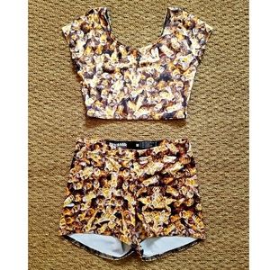 Blackmilk Honeybee Print Crop Top/Shorts Set